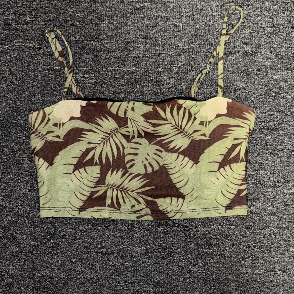 Forever 21 Green and Brown Leaf Print Camisole